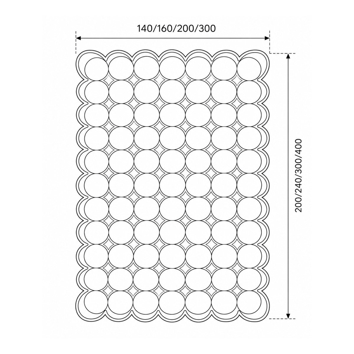 Pelli-tapijt met een geometrisch 3D-patroon in glamourstijl - tekening met afmetingen
