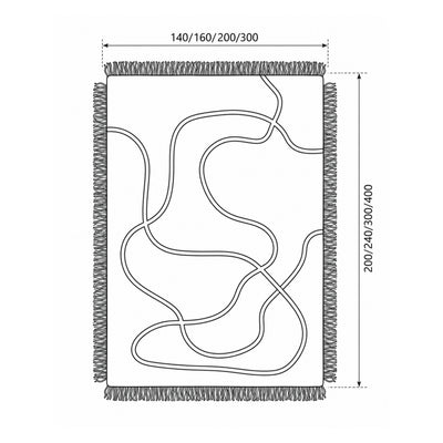Tapis Serpello à franges et motif fluide de style bohème - dessin avec dimensions
