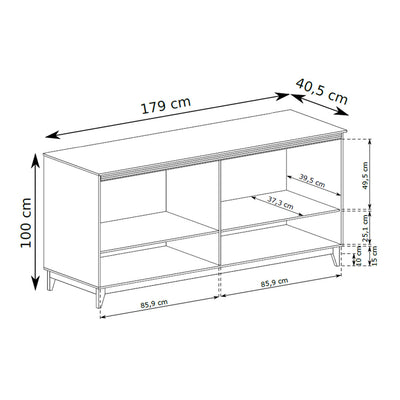 Serena Sideboard 179x100 with Fluted Fronts, Modern Classic Style – dimensions drawing