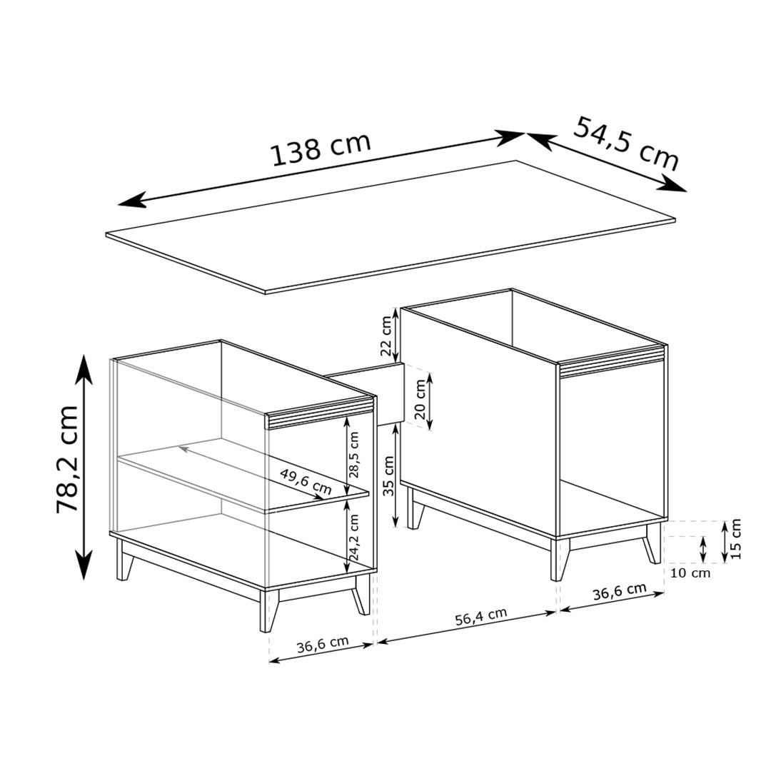 Serena Desk 138x78 with 3 Drawers, Modern Classic Style – dimensions drawing