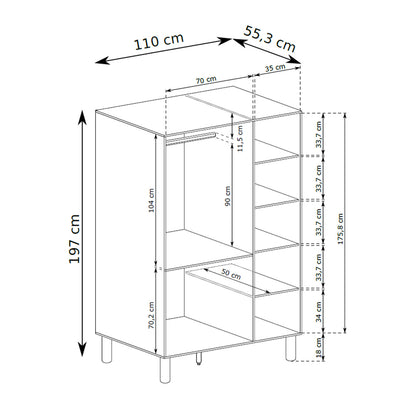 Fjord Spacious Wardrobe 110x197, Scandinavian Style – dimensions drawing