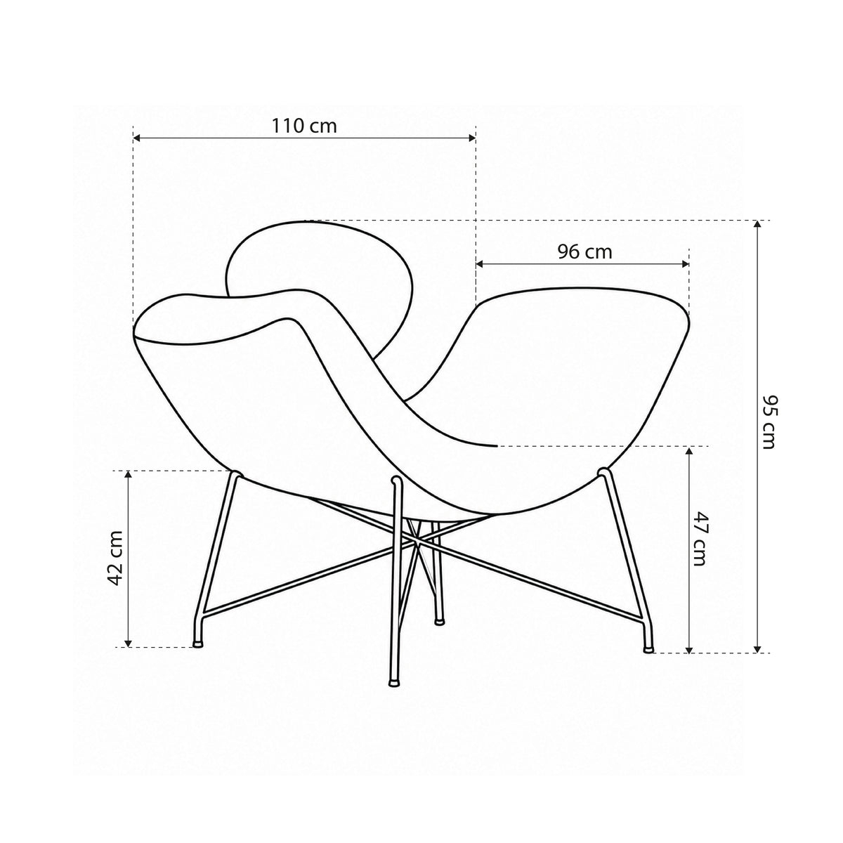 Lampardo Armchair, Glamour Style – dimensions drawing