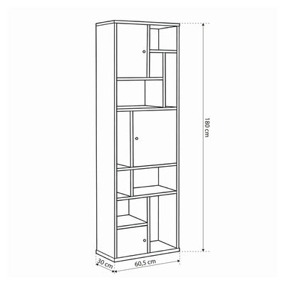 Asymo Wooden Bookcase 61x180 with Closed Shelves – dimensions drawing