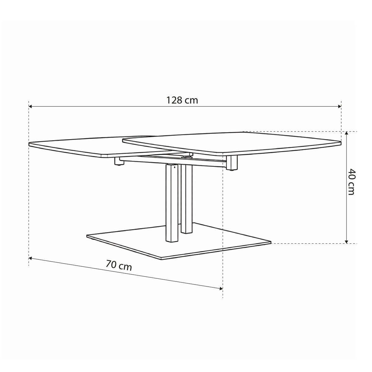 Dualis Coffee Table with Rotating Top 128x40 cm, Loft Style – dimensions drawing