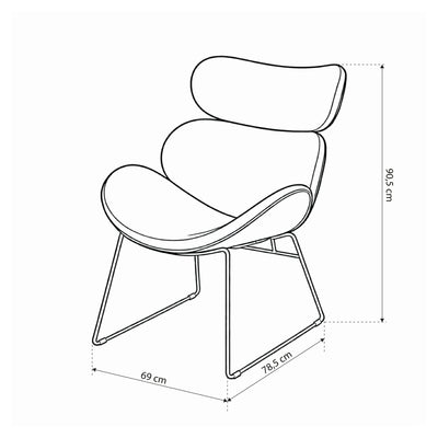 Ferum Loft Armchair with Contoured Backrest and Metal Base – dimensions drawing