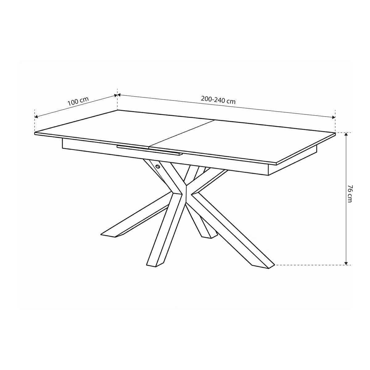 Lorrins Large Extendable Dining Table 200–240x76 cm, Modern Style – dimensions drawing
