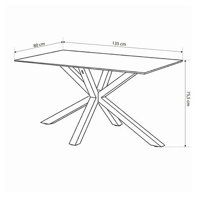 Oryss Dining Table 135x80 cm, Modern Style – dimensions drawing