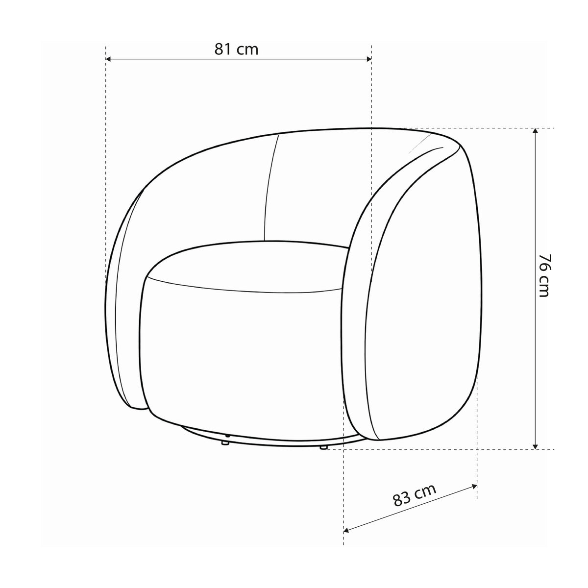 Setum Swivel Armchair with Soft Seat, Modern Style – dimensions drawing