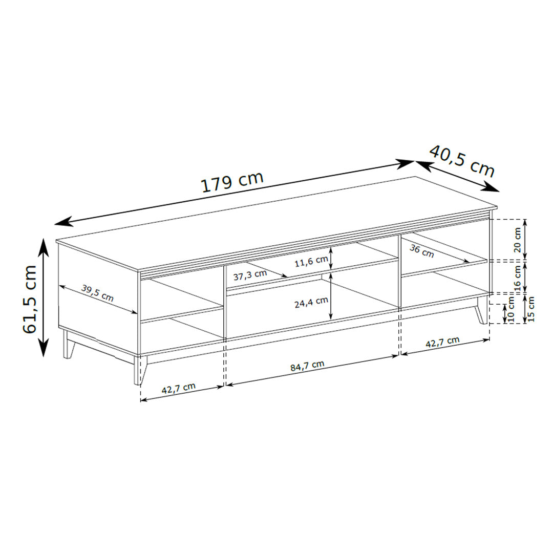 Serena TV Unit 179x62 with Fluted Fronts, Modern Classic Style – dimensions drawing