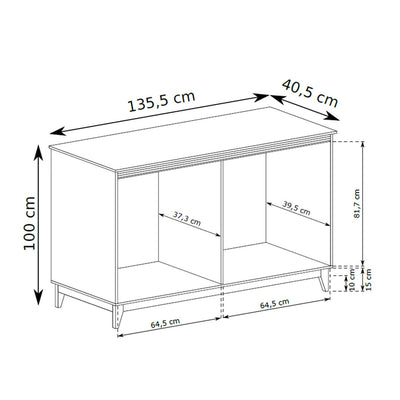 Commode Serena 136x100 à 6 tiroirs, de style moderne classique - dessin avec dimensions