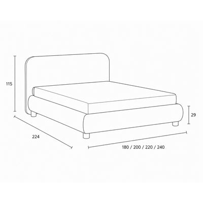 Portela Continental Divan Bed with a Rounded Headboard, Modern Organic Style – dimensions drawing