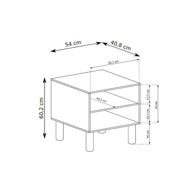 Fjord Bedside Table 55x61 with a Drawer and an Open Compartment, Scandinavian Style – dimensions drawing