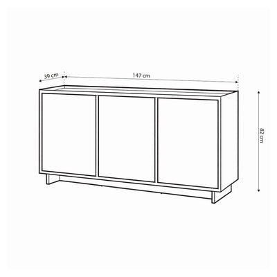 Kiyro Sideboard with Shelves 147x82, Japandi Style – dimensions drawing