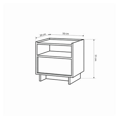 Kiyro Bedside Table with Drawer 50x51 cm, Japandi Style – dimensions drawing