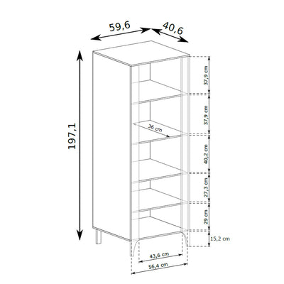 Haute vitrine EKLIPSO 60x197 avec vitrage au style moderne - dessin coté | Pillovely