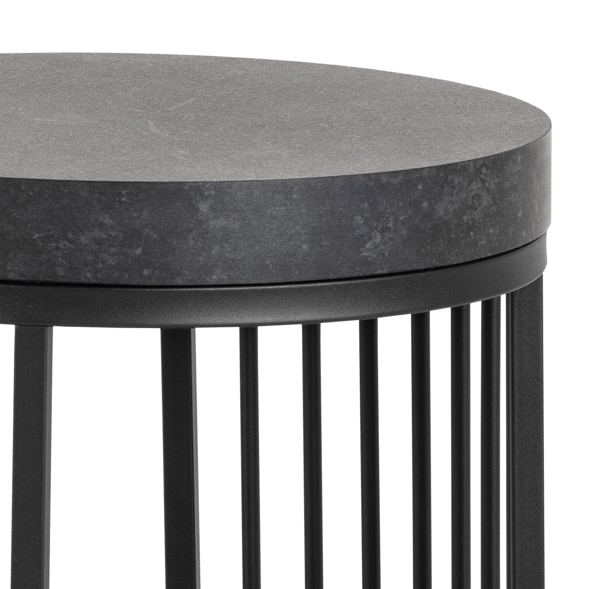 Cella Round Bedside Table with a Black Marble Effect, Modern Style – close-up of details and texture